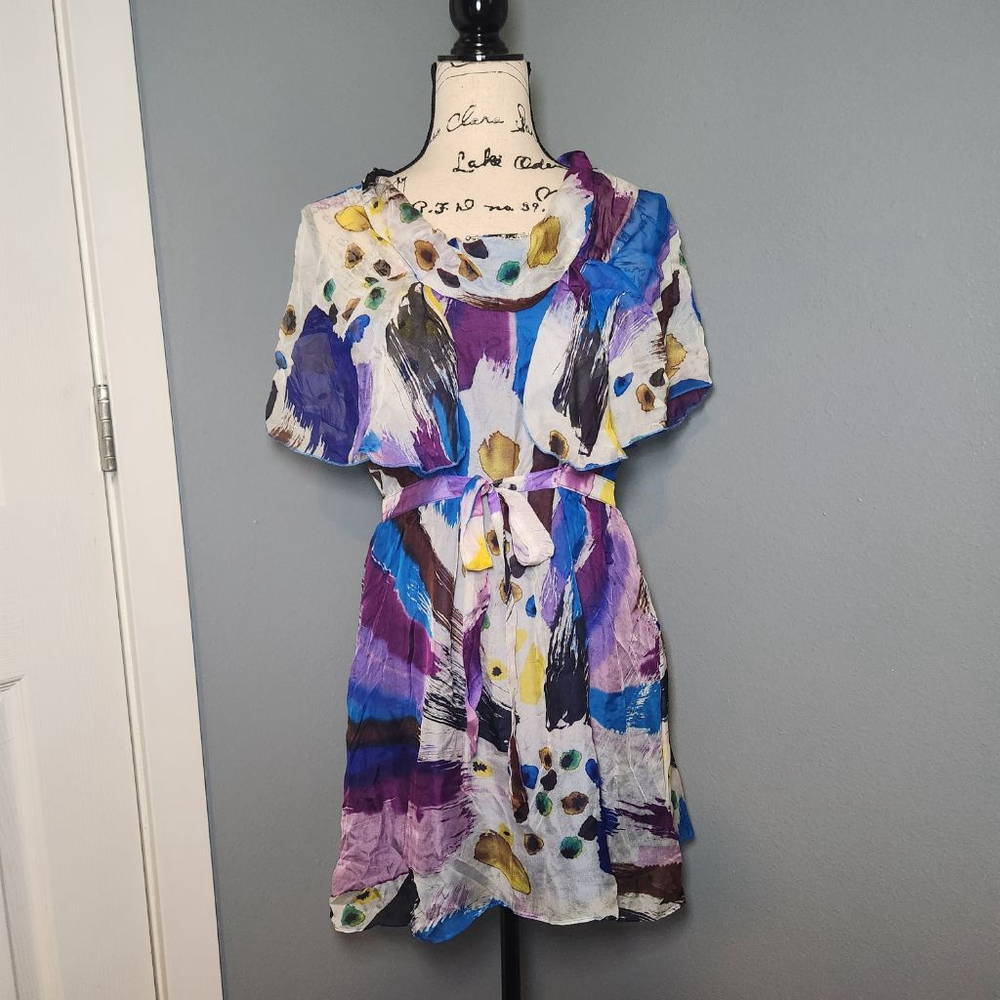New Aryn K Silk Abstract Print Flowy Mini Dress